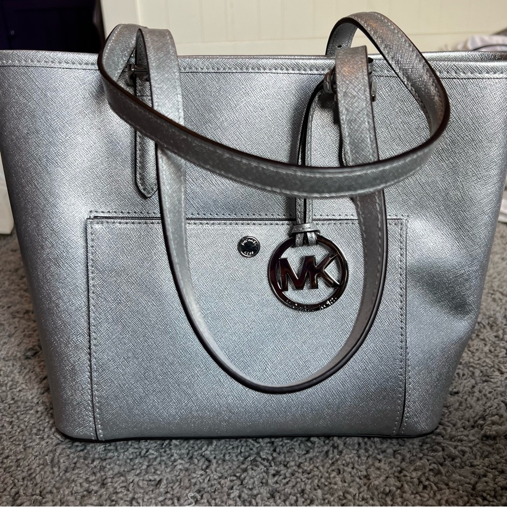 silver michael kors purse